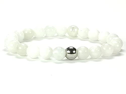 ZILALI Crystal Gemstone Beaded Bracelet, Natural 8mm Stone Bracelet for Women or Men Reiki Chakra Crystal Healing Bracelet for Gift Natural Stone A Quality Moonstone