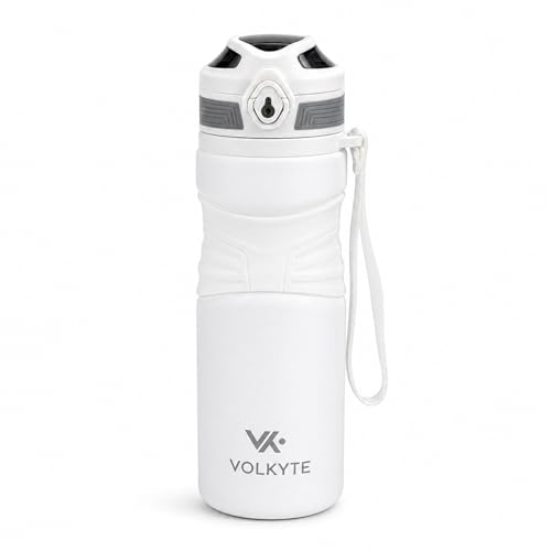 Thermal Bottle 316 Stainless Steel 600 ml Double Walled, Leakproof, Keeps Hot 12 Hours/Cold 24 Hours with Safety Lock and Strap (White)
