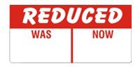 Promotional Label - Reduced was/Now - 50x25mm Rectangle Labels/ 1 Roll of 1000 Labels