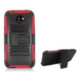 Aimo Wireless Xtreme Rugged Armor Case with Holster and Swivel Belt Clip Combination for HTC Zara/Desire 601 Virgin Mobile - Retail Packaging - Black/Red