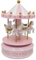 Birthday Cake Decoration Merry-Go-Round Musical Box Carousel Horse Music Box(Pink)