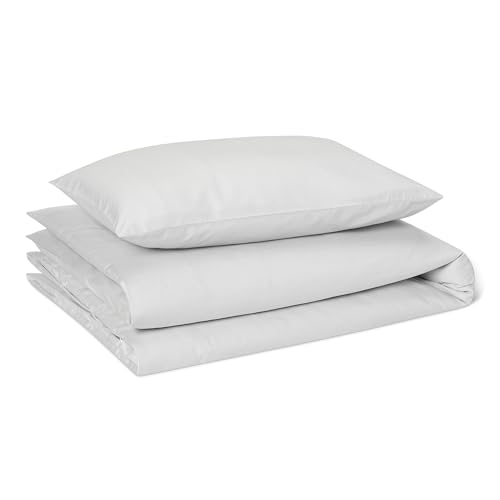 Set Literie Enfant 100% Coton Biologique, Housse de Couette Réversible 100 x 135 cm & Taie d'oreiller 40 x 60 cm pour Lit Enfant, Gris Doux