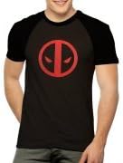 Marvel Deadpool Mens Shirt Black Bristle Red Insignia Short Sleeve Crew Neck Stretch Hero (Medium 38-40)