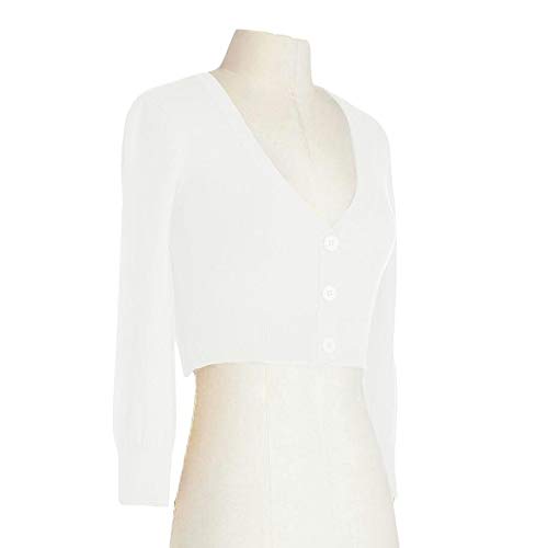 Women's Cropped 3/4 Sleeves Cardigan Sweater Vintage Inspired Pinup CO129-WHT-1X White