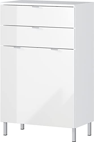 Germania 8531-84 GW-Mauresa Ladekast, wit, fronten in hoogglans, met twee lades, 60 x 97 x 34 cm (b x h x d)