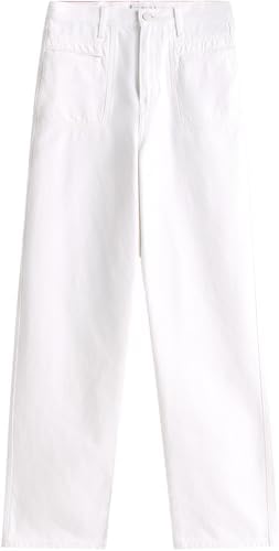 Vaqueros Mujer White Relaxed Straight Cintura Alta, Blanco (White), 34W/32L
