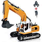 DOUBLE  E 17 Channel Full Functional Remote Control Truck Metal Shovel RC Excavator with 2 Bonus Drill and Grasp