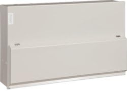HAGER 16W SPLIT LOAD BOARD CONSUMER UNIT WITH 10 FREE BREAKERS MTN B TYPE. VML716RK+MCB. ROUND KNOCKOUTS