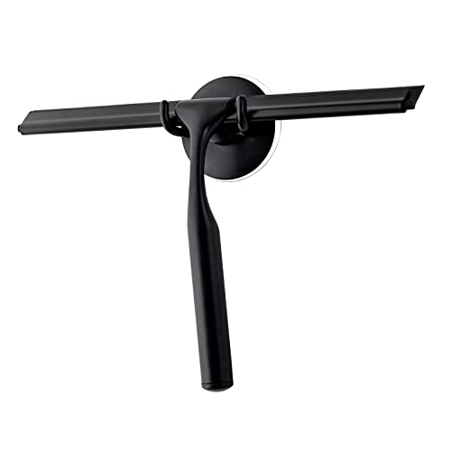 Ettori Shower Squeegee for Glass Doors, Squeegee for Shower Door, Window and Car Glass, Mirrors - All-Purpose Stainless Steel Squeegee, 10 Inches and Black