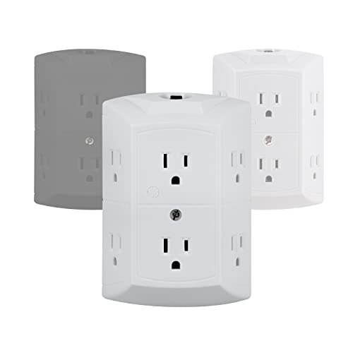 GE 6Outlet Extender, Grounded Wall Tap, Reset Button, Circuit Breaker