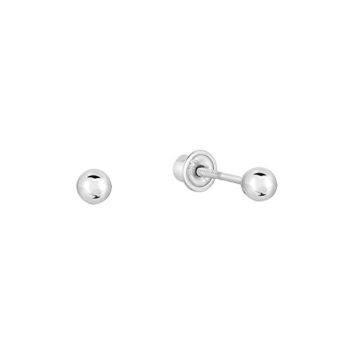 14k white gold ball stud earrings with secure screw-bac…