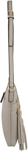 B BRENTANO Vegan Multi-Zipper Crossbody Handbag Purse with Tassel Accents (Grey)