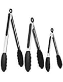 Kitchen Tongs With Silicone Tips Set Of 3-7, 9, 12 Inch Stainless Steel Kitchen Cooking Tongs Non-Stick Heavy Duty Locking Food Tongs For Cooking, Grilling, Serving, Fish And Salads (Black)