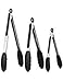 kitchen Tongs with Silicone Tips Set of 3-7, 9, 12 Inch Stainless Steel Kitchen Cooking Tongs Non-Stick Heavy Duty Locking Food Tongs for Cooking, Grilling, Serving, Fish and Salads (Black)
