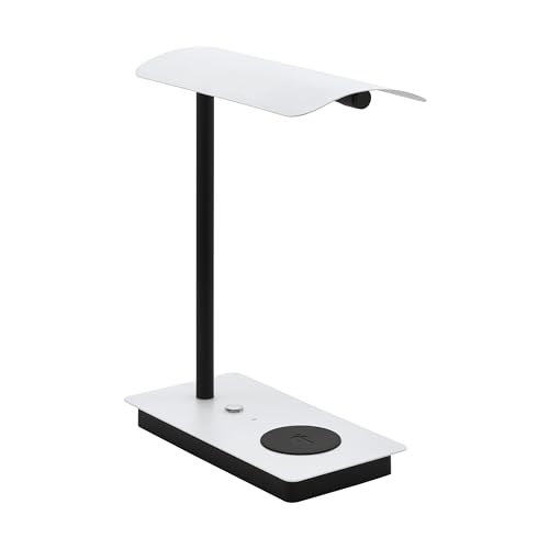 Led lampada da tavolo Arenaza, luce da tavolo singola con touch, stazione di ricarica QI, dimmerabile, in metallo bianco e nero, Led bianco caldo