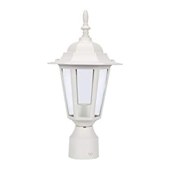 LIT-PaTH Outdoor Post Light Pole Lantern Lighting Fixture with One E26 Base Max 60W, Aluminum Housing Plus Glass, Matte White Finish