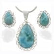 Tear Drop Larimar Earrings & Pendant Set Sterling Silver