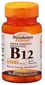 Rexall Sundown Naturals, B-12, Super Potency Sublingual, 6000 mcg, 30 Tablets (6 pack) by Rexall Sundown Naturals