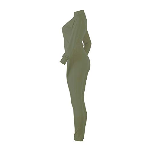 Atezch 2 Piece Casual Sport Outfits for Women, Long Sleeve Zipped Coat and Long Legging Pants Sports Set Tracksuits (Army Green, L)