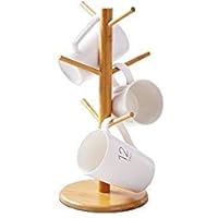 LifeCom Bamboo Mug Rack Tree, Organic Bamboo Mug Holder, Mug Hook,Mug Stand,Coffee Cup Dryer with 6 Hooks