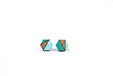 Hexagon Earring - Hexagon Bamboo Earrings - Geometric Stud Earrings - Mint Green & Aqua