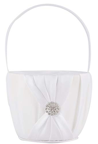 Satin and Artificial Crystal Jewelry to Decorate The Wedding Flower Girl Basket (White)