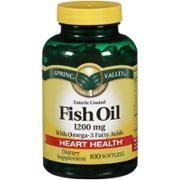 Spring Valley Enteric Coated Fish Oil Softgels with Omega-3, 1200mg, 100 Count