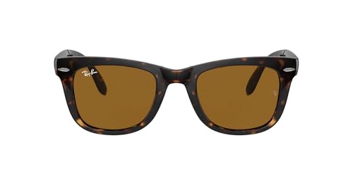 Ray-Ban Unisex RB4105 Folding Wayfarer Square Sunglasses, Light Havana/B-15 Bro…