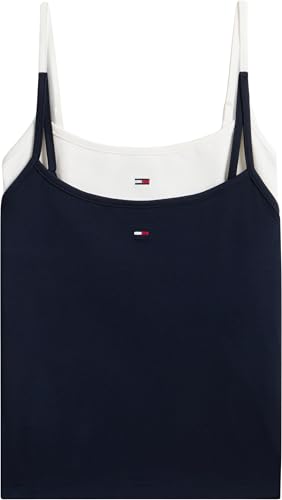 Tjw Lot de 2 débardeurs à Bretelles essentielles pour Femme, Multicolore, écru/Bleu Marine foncé, Taille L