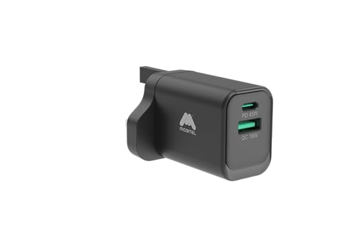 Mobitel 45W USB-C Fast Charger GaN Dual Port USB-C & USB-A Wall Plug, PD Fast Charging UK 3-Pin Charger for iPhone, Samsung, iPad, Tablets & More (Black)