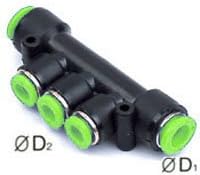 UBRM3/8-1/4, Union Reducer Triple Branch [3/8" OD Tube- 1/4" OD Tube]