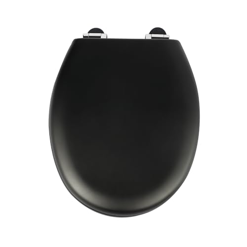 Premium WC-Sitz aus MDF | Mit Geräuscharmer Absenkautomatik & Edler Holzoptik | Universell, Robust & Langlebig | Markenqualität von die Erdbeere(Black)