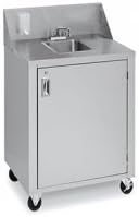 Crown Verity CV-PHS-4C 24" Cold Water Space Saver Sink with 120 Volt Water Pump Lockable Access Door 12 Ft. Cord with Standard Wall Plug and Backsplash with Soap and Towel Dispensers