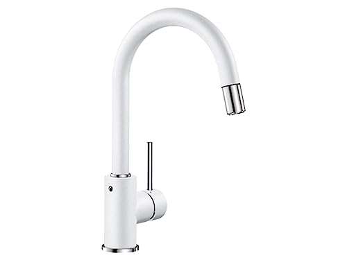 BLANCO MIDA-S | Küchenarmatur in silgranitweiß | Hochdruck | Mit herausziehbarem Schlauch | Rückflussverhinderer | Keramik Kartusche | Gesicherte Wasserqualität & wassersparend | [10,8x22,3x33,6 cm]