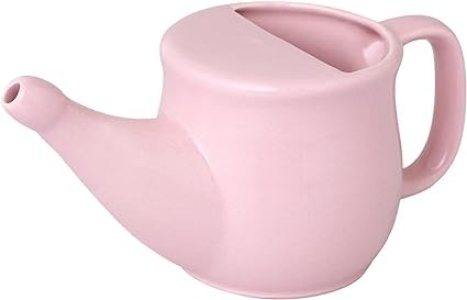 Ancient Impex Ceramic Neti Pot, Spill Proof with 5 Sachets Neti Salt, Microwave Safe - Pink Color, Holds 400 ML (8.4 FL Oz)