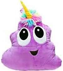 Purple Poo-Nicorn Emoji Pillow, The Poo Emoji with a Unicorn Horn and Rainbow Hair