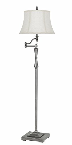 Cal 150W 3 Way Madison Metal Swing Arm Floor Lamp with SofTBack Fabric Shade, Antiqued Silver, BO-2443SWFL-AS