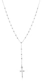 Sterling Silver 3mm 18 Inch Beaded Rosary Necklace with Dangling Cross (I-1515)