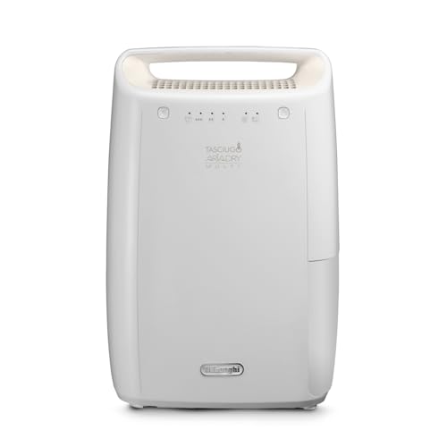 De'Longhi Tasciugo AriaDry - Deumidificatore Casa Portatile con Sistema di Filtrazione a 3 Azioni, Assorbi Umidità 10L/Giorno, Asciugabiancheria, Antimuffa, Bassa Rumorosità, Bianco (DEX210SF)