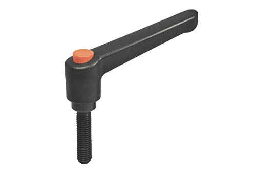 Nylon Adjustable Handle with Orange Push Button, Threaded Stud, 3-1/16" Length, 2-5/32" Height, 3/8"-16 TPI Thread, 1-1/4" Thread Length (Pack of 2)