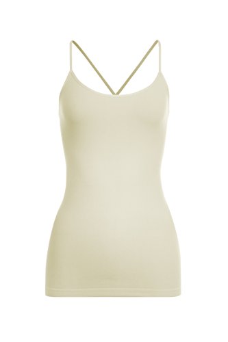 Kurve American Made Y-Back Spaghetti Strap Basic Cami, UV Protective Fabric UPF 50+ (Made with Love in The USA) Cream - Thumbnail 3