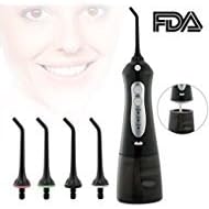 Fxexblin Cordless Water Flosser Professional Oral Irrigator with 3 Modes IPX7 Waterproof 200ML Removal Water Tank 4 Nozzles Oral Dental Flosser (black) (Black1)