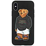 Stylish Bear Custom Fashion Protective Flexible Case/Cover/Skin Leather Finish for iPhone (Black Bear, iPhone 7+/8+)