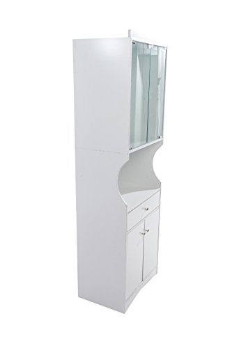 Home Source Industries TIF10208MIC Microwave Cart with Lots of Storage and Glass-Door on Upper Shelves, White