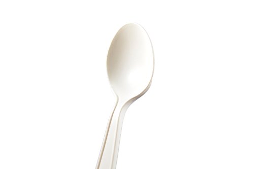 HeloGreen Eco-Friendly Cornstarch 6" Disposable Soup Spoons: Heavyweight Heavy Duty Elegant Alternative To Plastic Spoons, Plasticware Utensils Cutlery for Party Supplies, Wedding - Ivory (50 Set)