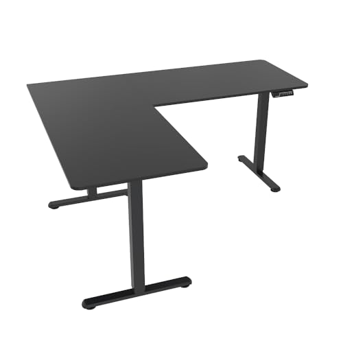 FOH Furniture Escritorio Eléctrico en L Ajustable en Altura 160x140 cm, Esquinero Sit Stand, Estación de Trabajo Ergonómica, Estructura de Acero, para Oficina en Casa, Negro