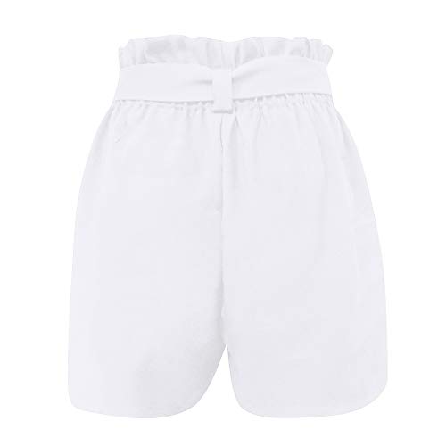 ZEFOTIM Paper Bag Shorts for Women high Waisted Casual Shorts Elastic Waist Front Pockets White - Thumbnail 3