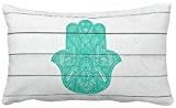 Hip Turquoise Hamsa Hand Henna Pattern Wood Stripe Throw Pillow 50% Cotton 50% Polyester 20 x 12 inches Pillowcase