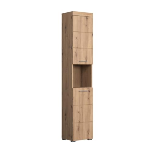 trendteam smart living - Amanda - Hochschrank - Eiche - Badezimmerschrank mit 2 höhenverstellbaren Einlegeböden - (BxHxT) 37 x 190 x 31 cm - Türen Lin