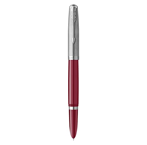 Parker 51 Fountain Pen | Burgundy Barrel with Chrome Trim | Fine Nib with Black Ink Cartridge | Gift Box